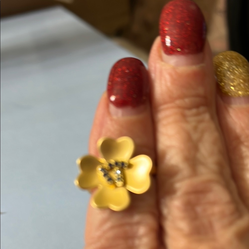 Gold Floral Ring with Crystal Details